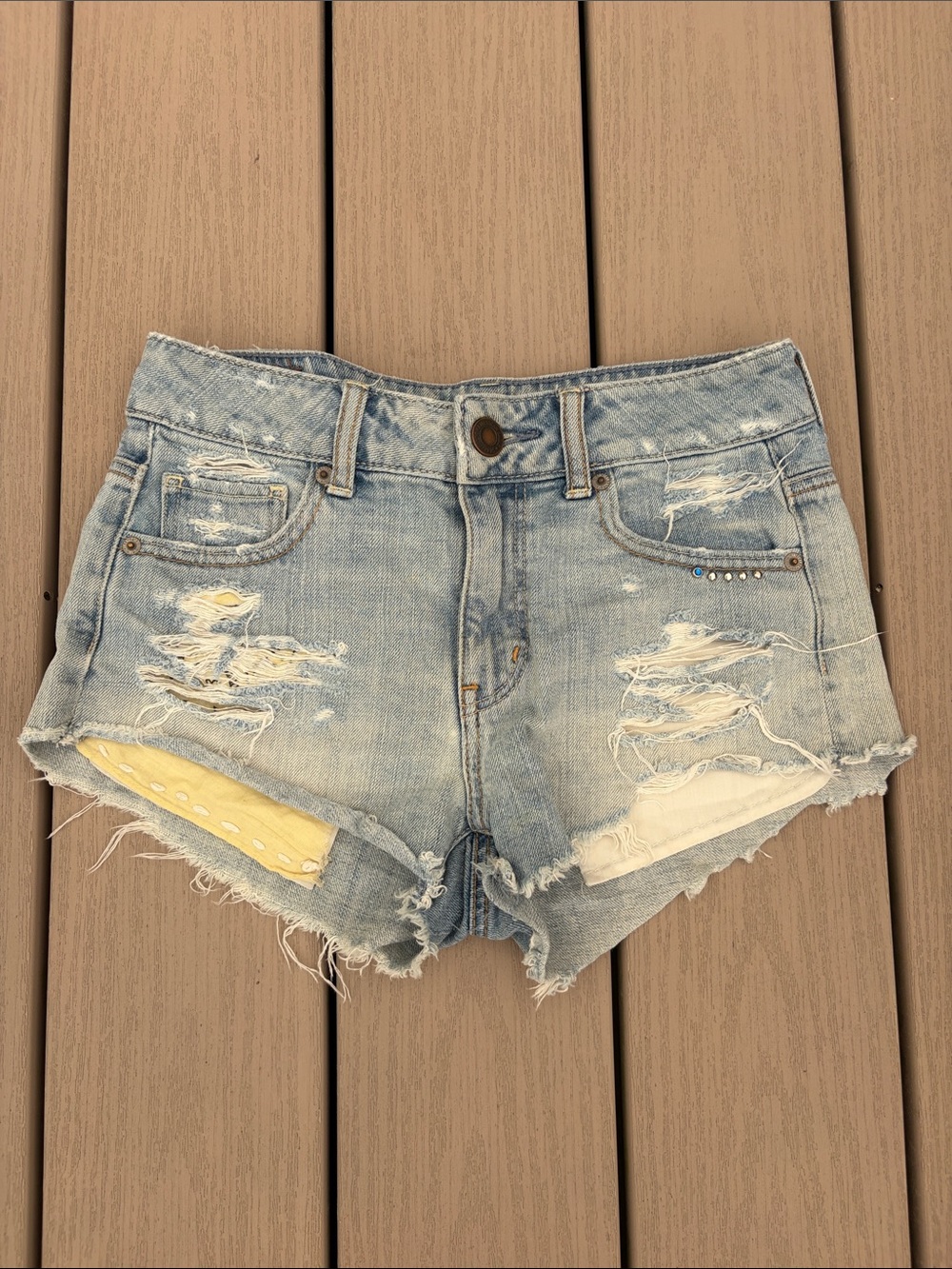 American Eagle Outfitters Light Blue Distressed Denim Shorts